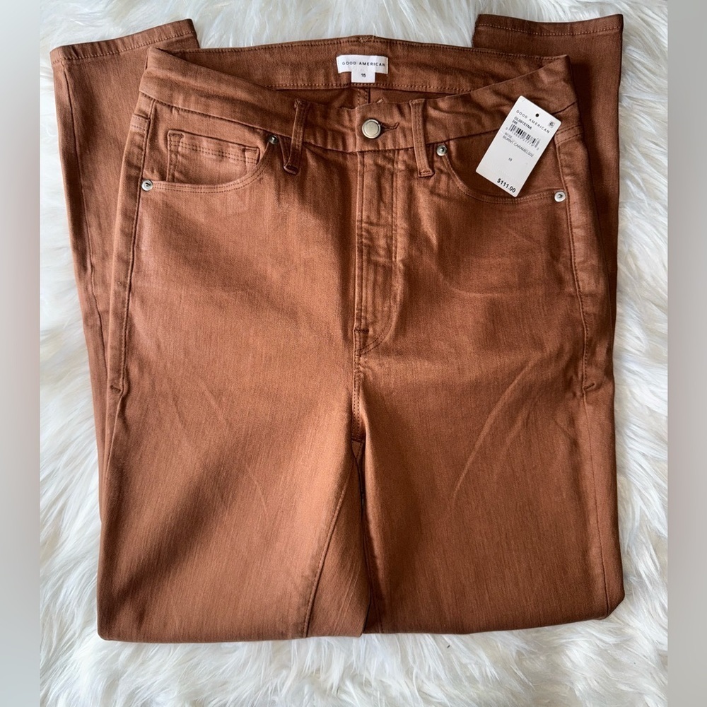 Good American Coated Good Legs Skinny High Rise Jeans in Burnt‎ Caramel Size 15